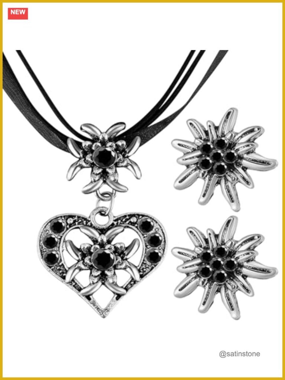 Heart Pendant Necklace & Earring Set Vintage Alloy Jewelry Oktoberfest